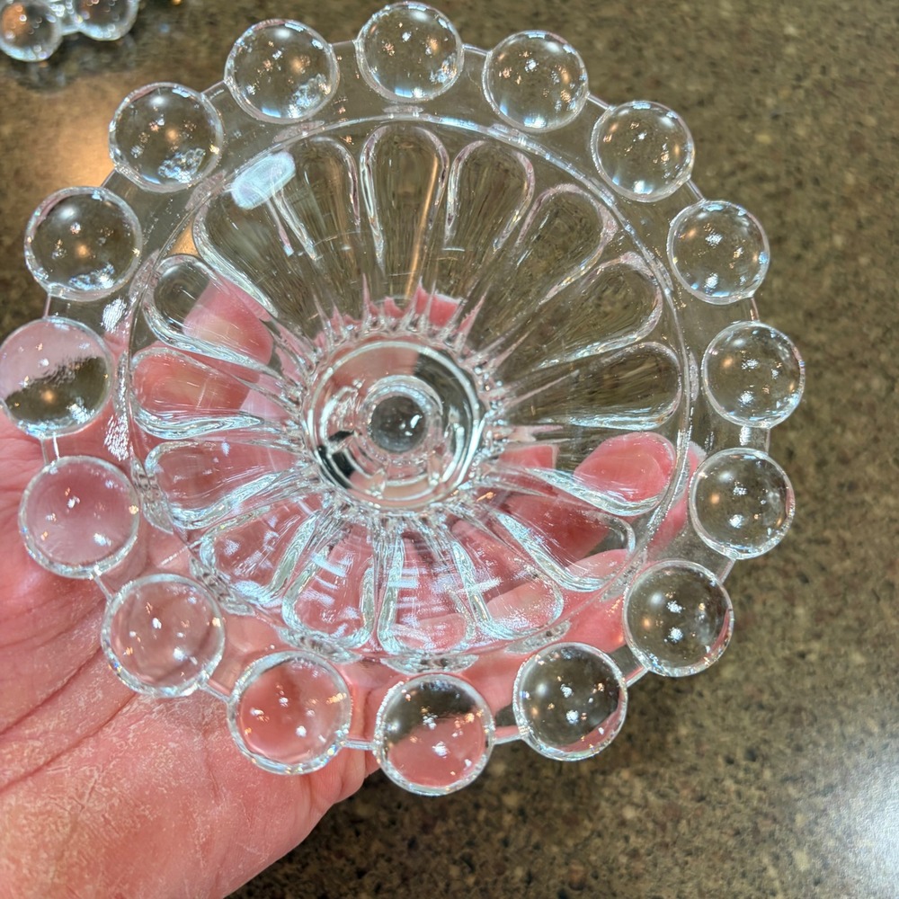 Clear Glass Candle Holders Set of 2 Beaded Edge Vintage MCM 4.5" - Picture 4 of 6